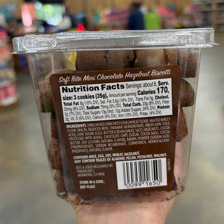 Trader Joe's Soft Bite Mini Chocolate Hazelnut Biscotti, nutrition facts and SKU