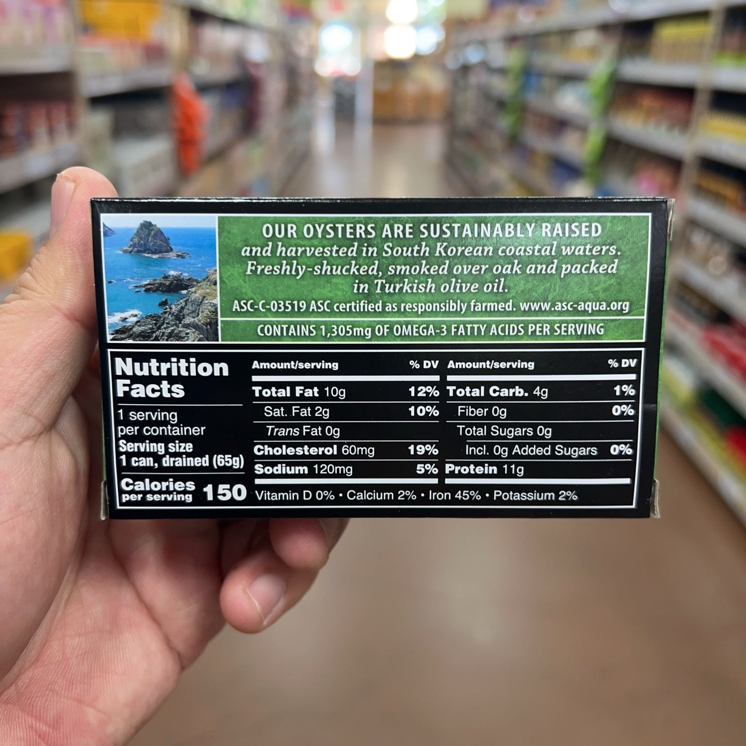 Crown Prince Natural Smoked Oysters nutrition facts and sustainably raised sourcing information