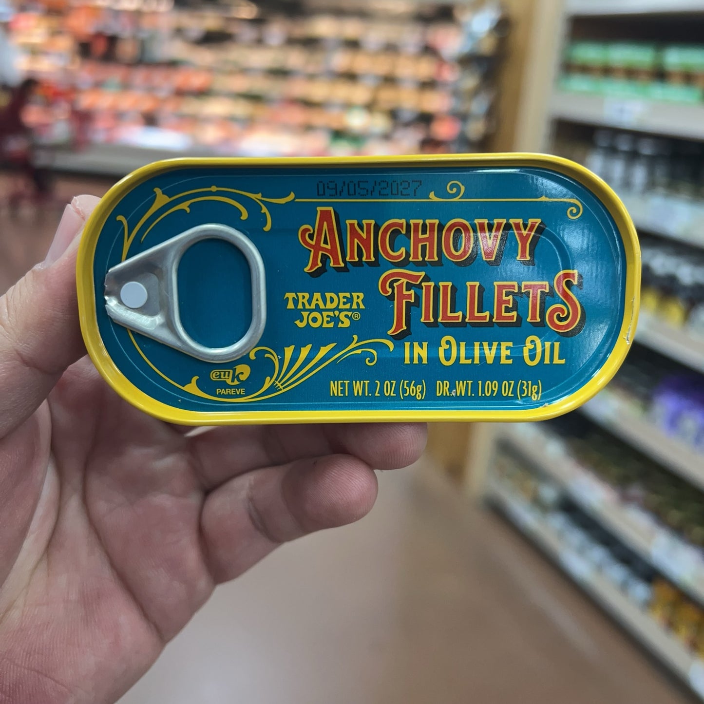 Trader Joe's Anchovy Fillets in Olive Oil 2 oz tin front