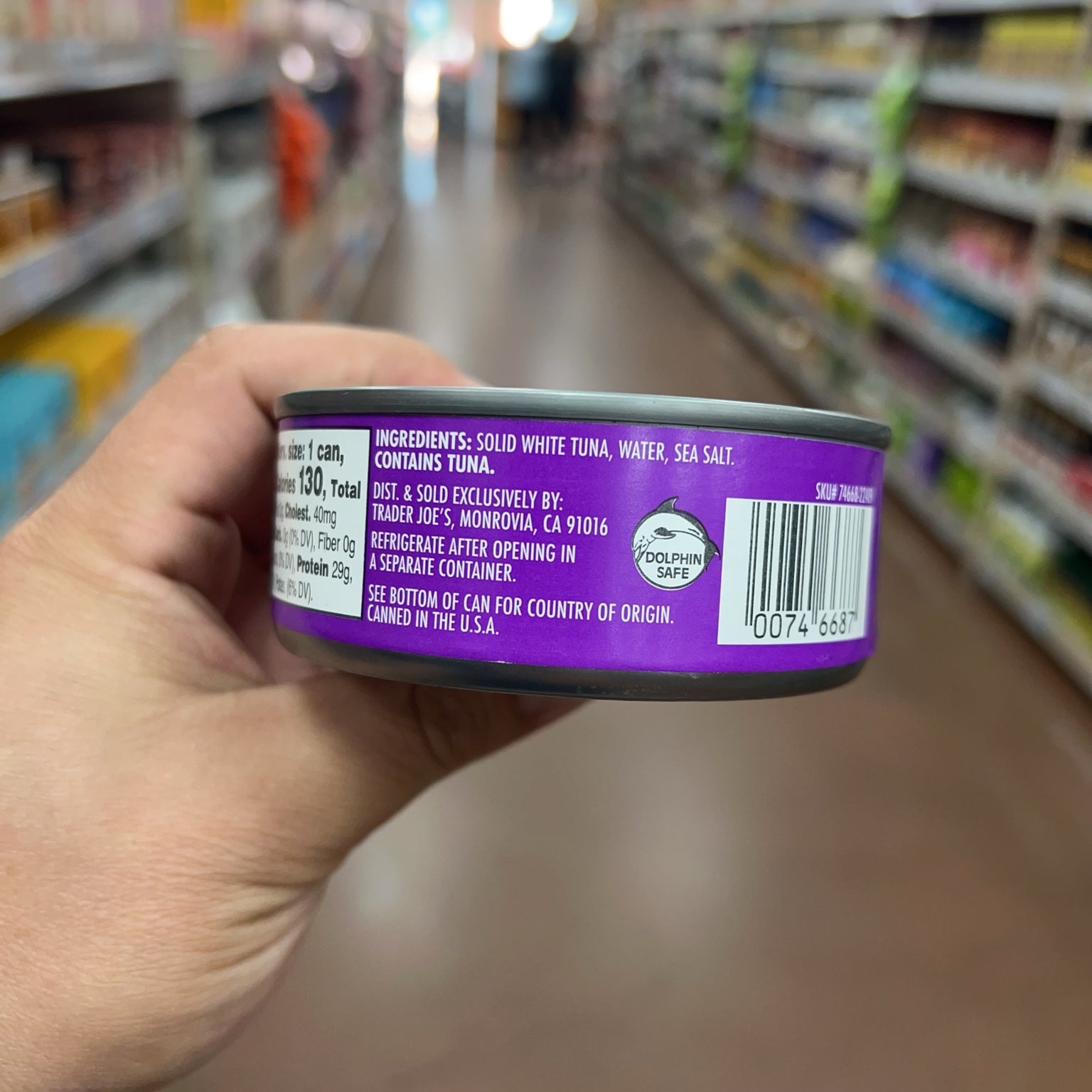 Ingredients, allergen statement and storage instructions for Trader Joe's Solid White Albacore Tuna in Water