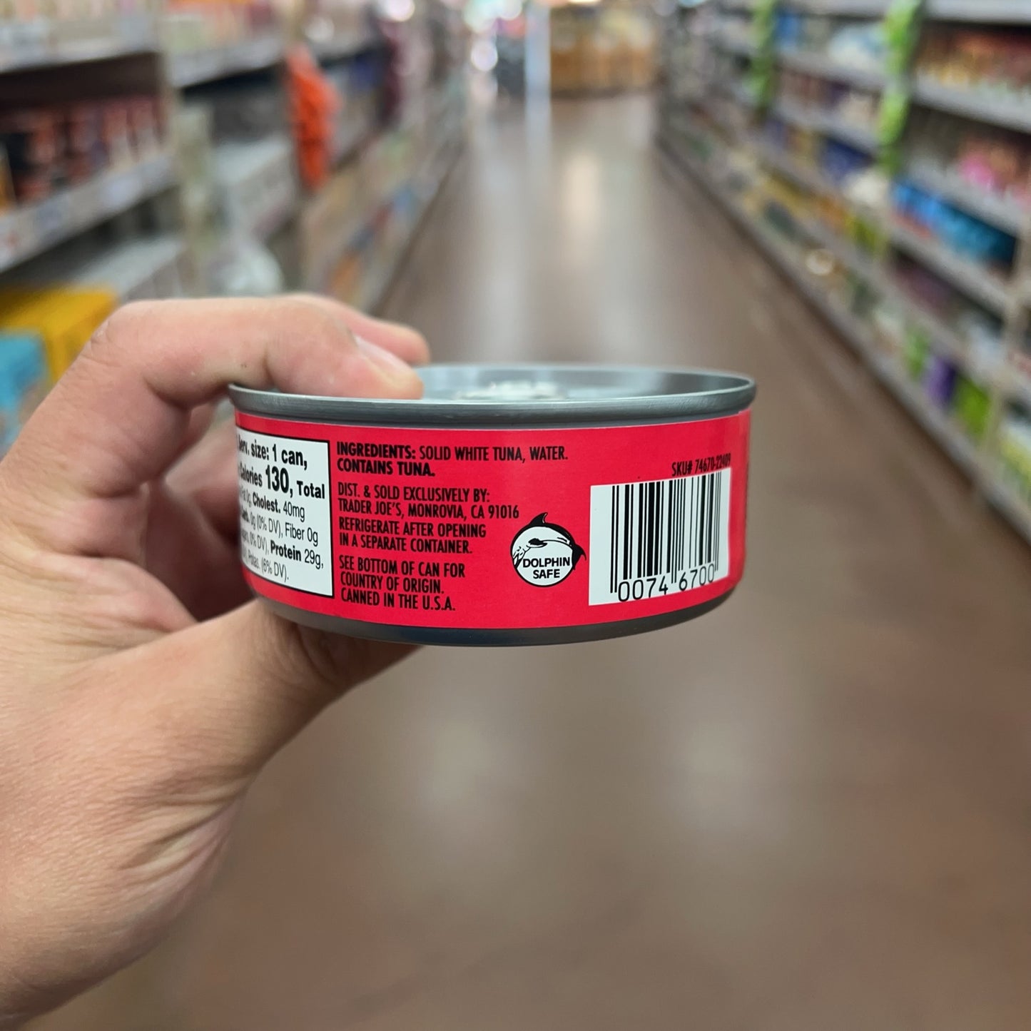 Ingredients, storage instructions, SKU and barcode for Trader Joe's No Salt Added Albacore Tuna