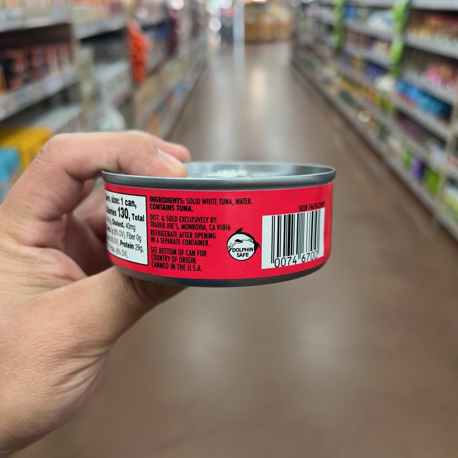 Ingredients, storage instructions, SKU and barcode for Trader Joe's No Salt Added Albacore Tuna