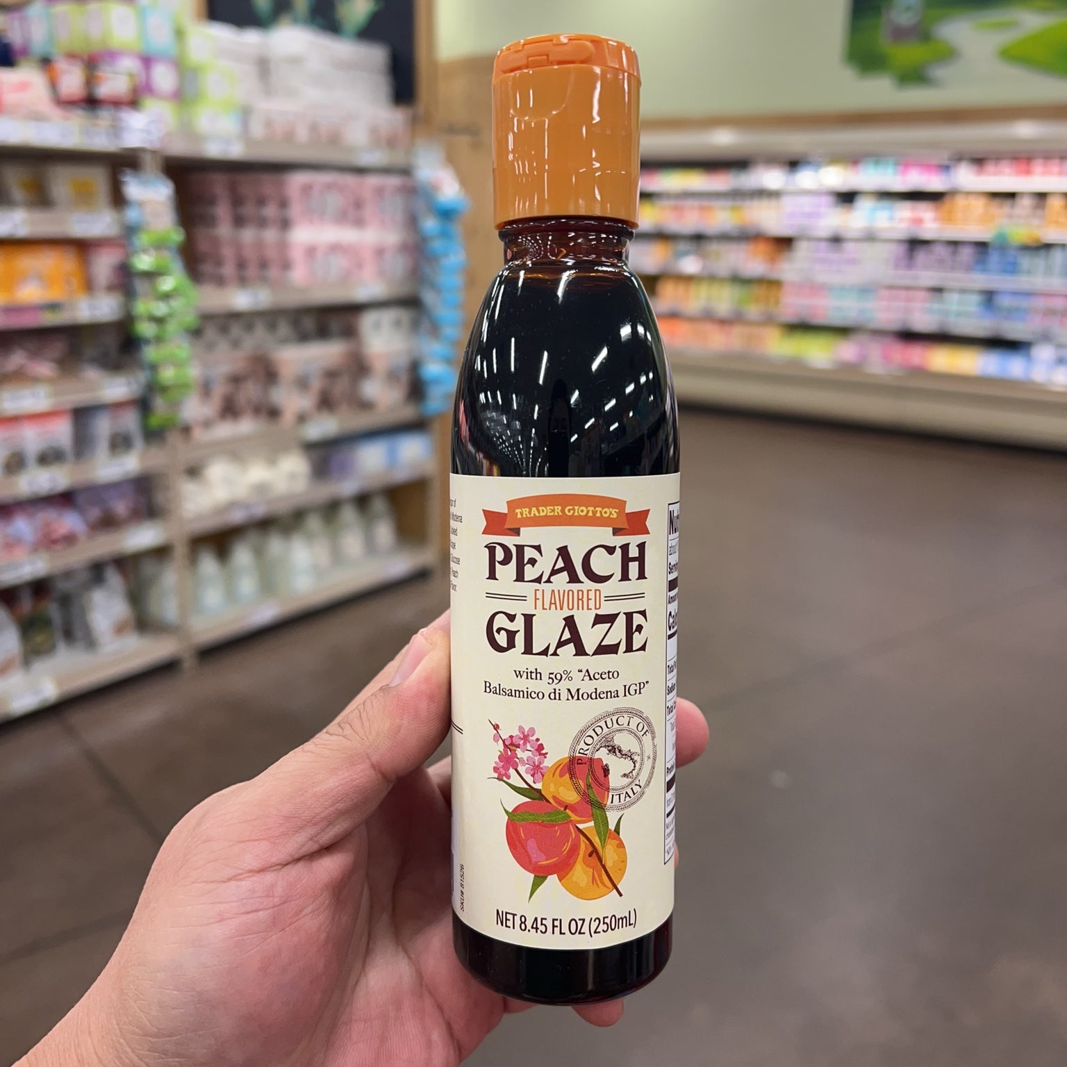 Trader Joe's Peach Flavored Glaze 8.45 fl oz bottle front