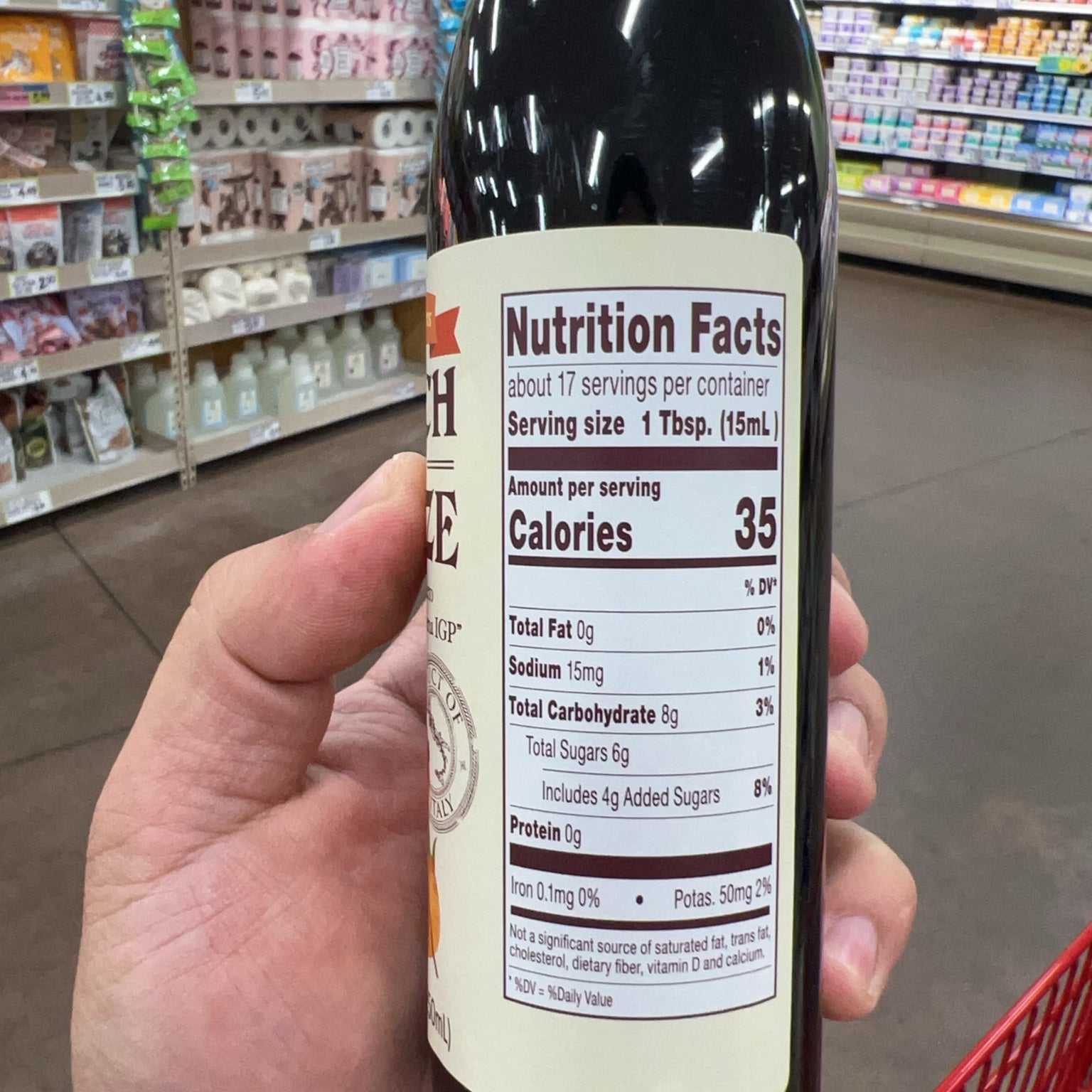 Trader Joe's Peach Flavored Glaze nutrition facts close-up showing 35 calories per tablespoon