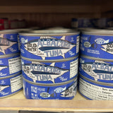 Trader Joe's Solid White Albacore Tuna in Water Sea Salt Added cans on store shelf