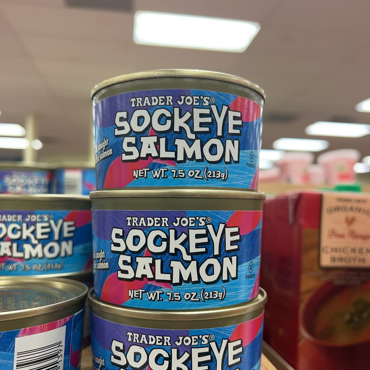 Trader Joe's Sockeye Salmon cans in store display